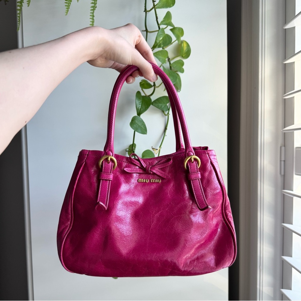 Miu Miu Vitello Bow Pink Leather Handbag (rare colour!)